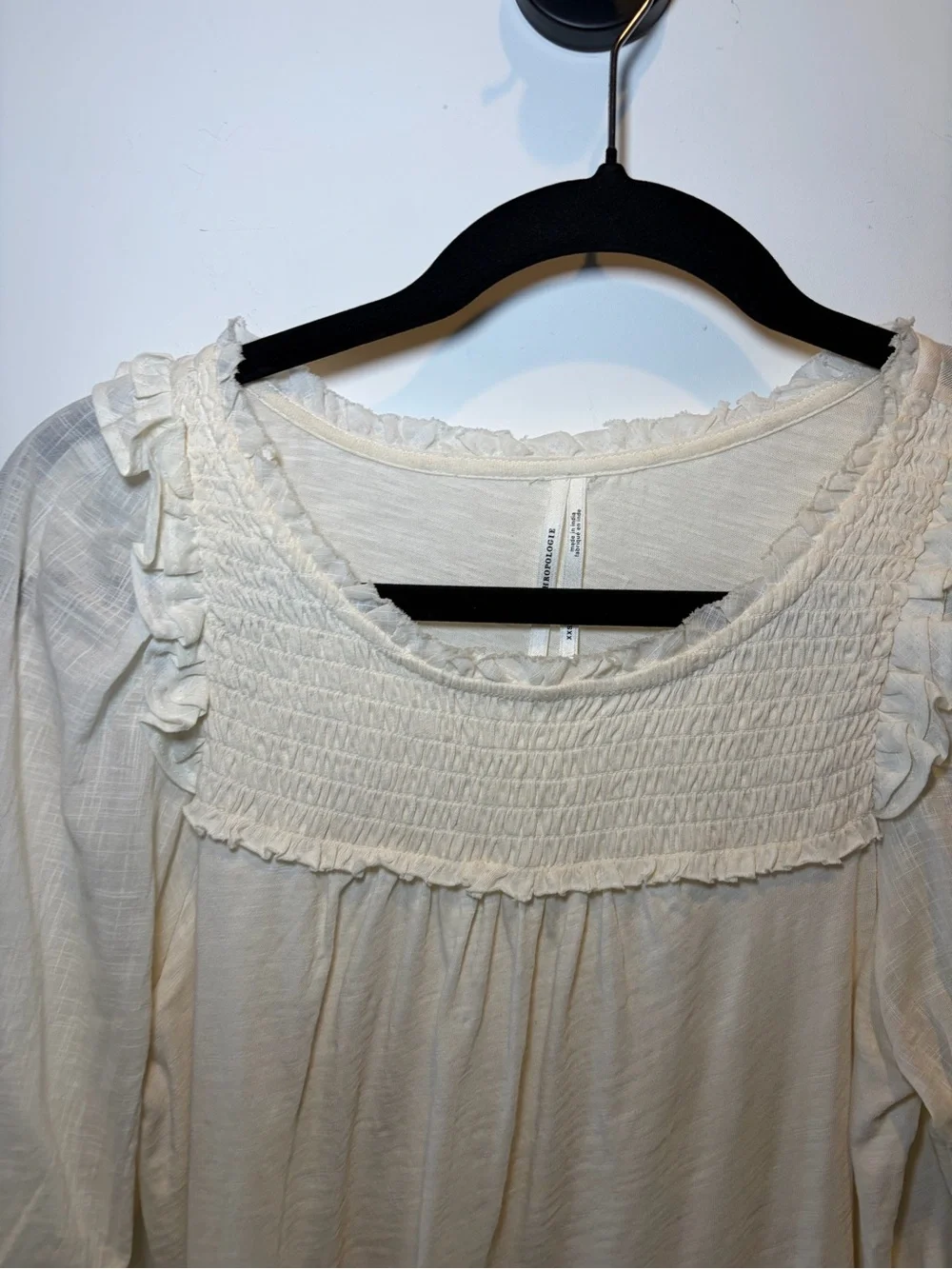 Anthropologie Cream Smocked Ruffle Yoke Blouse